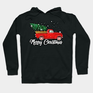 Red Truck Pick Up Christmas Tree Vintage Retro Hoodie